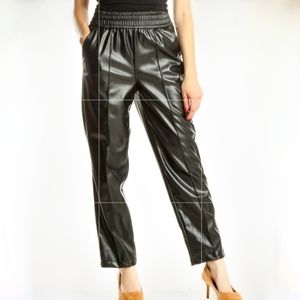 Maison D' Amelie Paris Black Pleather High Waisted Chic Straight Leg Pants